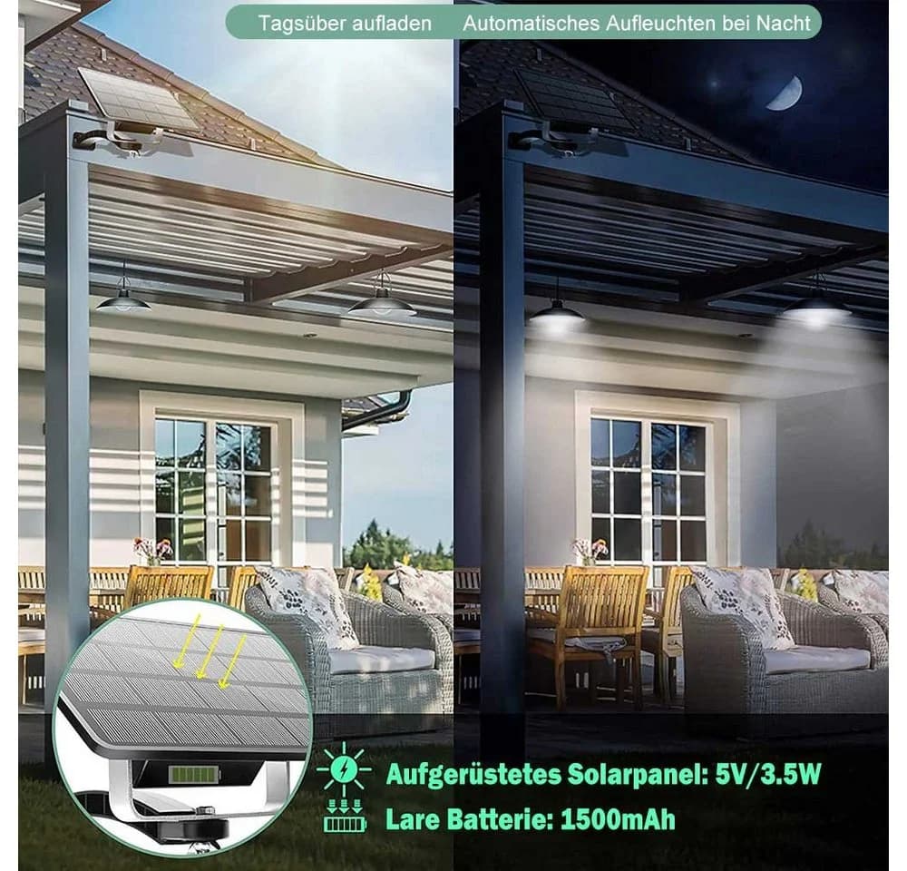Rosnek Solar-Pendelleuchte 1-4 Köpfe IP65 Schwarz/Weiß - Bild 5