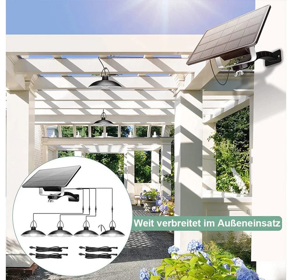 Rosnek Solar-Pendelleuchte 1-4 Köpfe Schwarz IP65 Wasserdicht - Bild 1