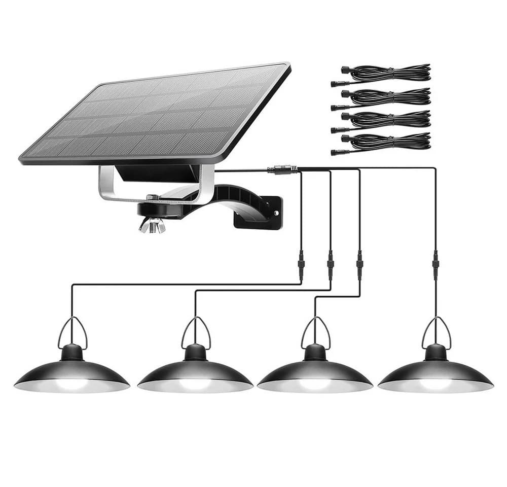 Rosnek Solar-Pendelleuchte 1-4 Köpfe Schwarz IP65 Wasserdicht - Bild 2