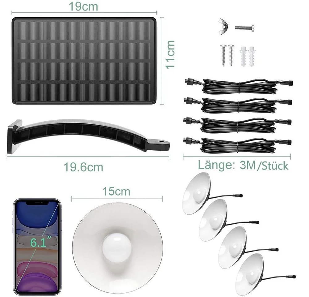 Rosnek Solar-Pendelleuchte 1-4 Köpfe Schwarz IP65 Wasserdicht - Bild 3