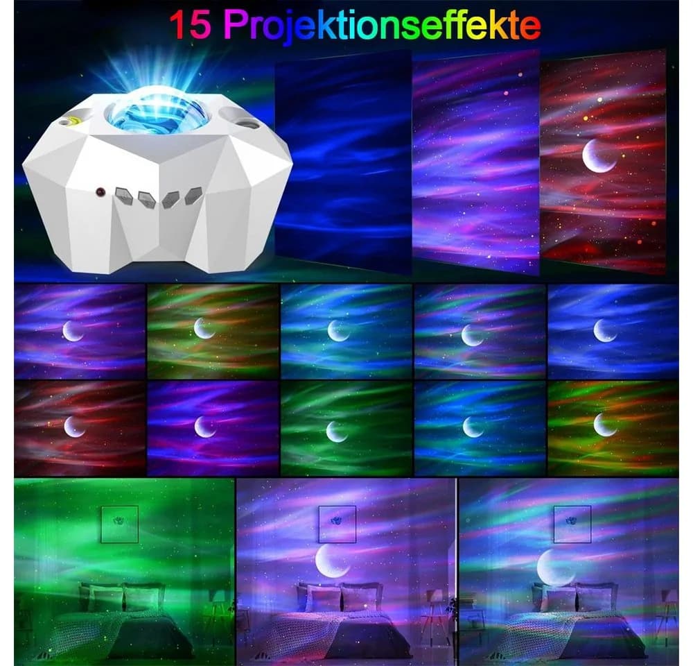 Rosnek Aurora Star Moon Lichter Projektor mit Bluetooth & Fernbedienung