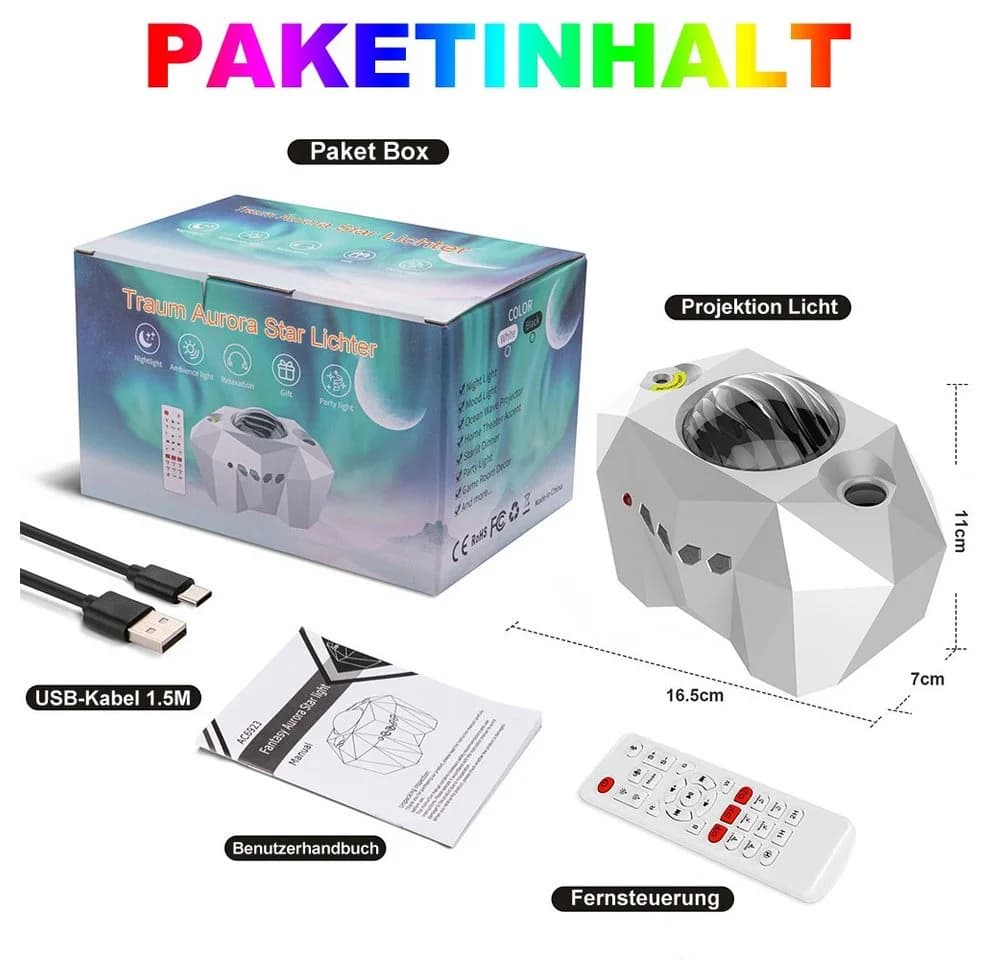 Rosnek Aurora Star Moon Lichter Projektor mit Bluetooth & Fernbedienung - Bild 3