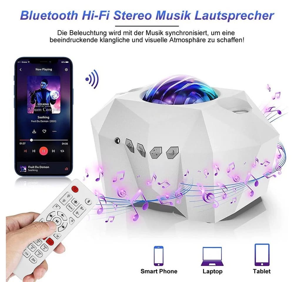 Rosnek Aurora Star Moon Lichter Projektor mit Bluetooth & Fernbedienung - Bild 5
