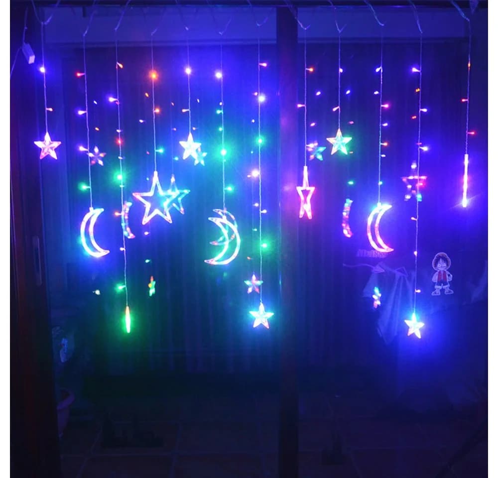 Rosnek LED-Lichtervorhang Sterne 8 Modi Warmweiß Bunt