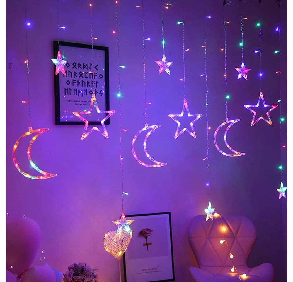 Rosnek LED-Lichtervorhang Sterne 8 Modi Warmweiß Bunt - Bild 5