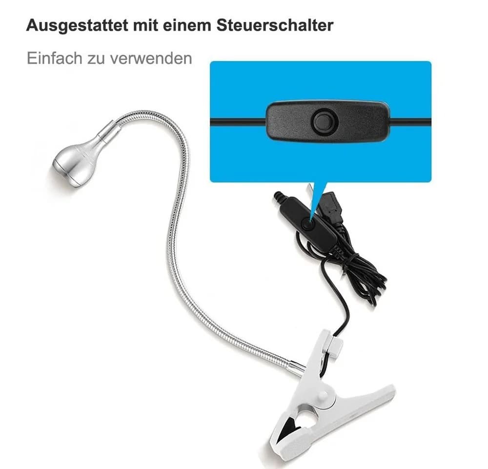 Rosnek LED Klemmtischleuchte Silber Schwarz USB Augenschutz