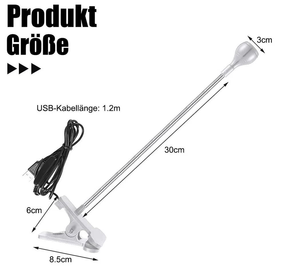Rosnek LED Klemmtischleuchte Silber Schwarz USB Augenschutz - Bild 3