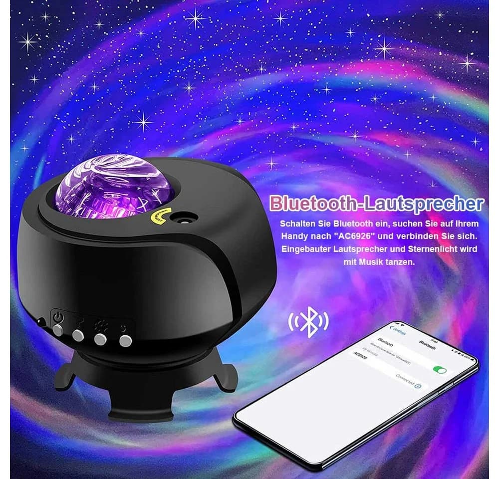 Rosnek LED Sternenhimmel Projektor mit Bluetooth & Timer Schwarz/Weiß - Bild 5