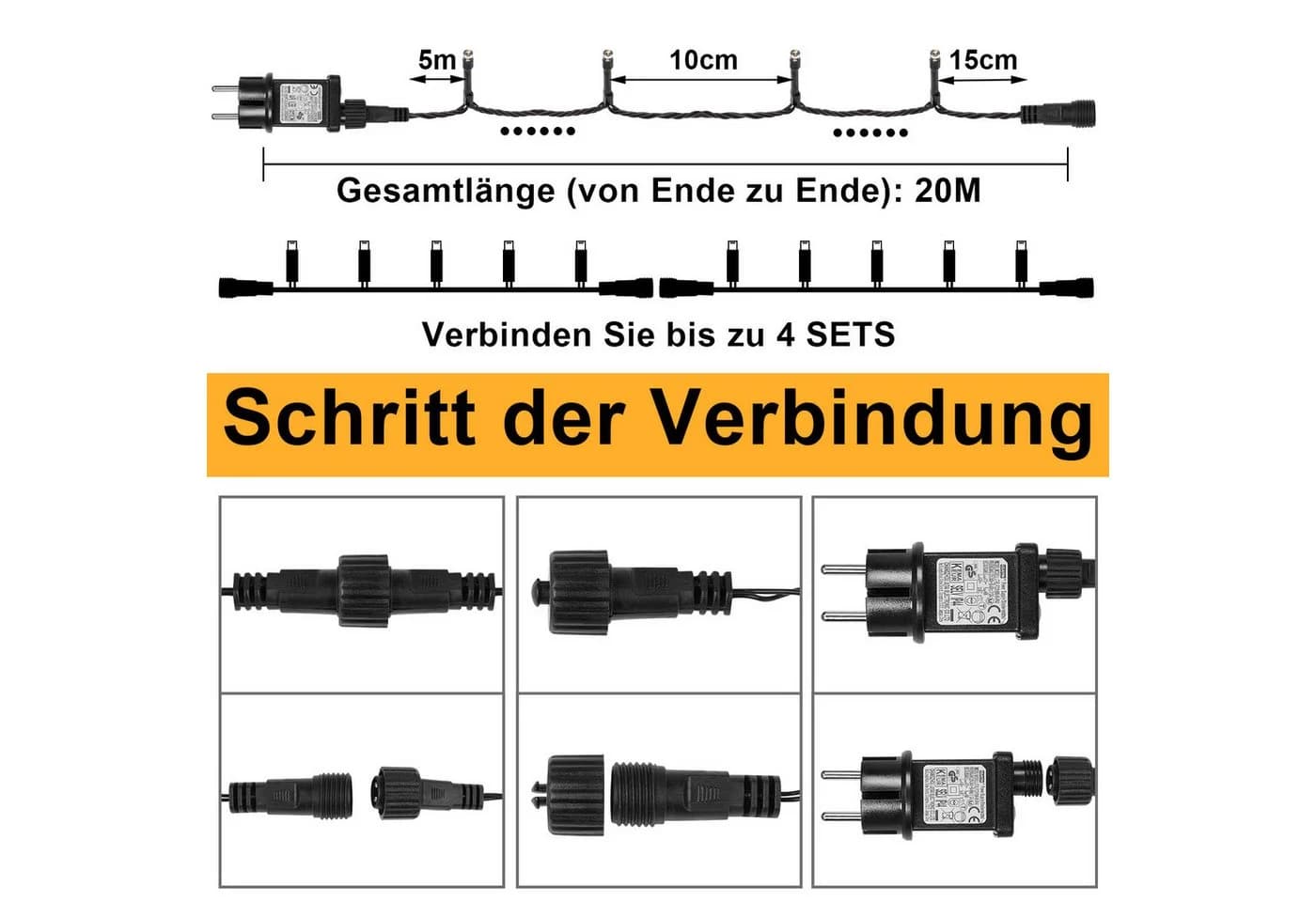 Sunicol LED-Lichterkette 200-flammig Warmweiß Dimmbar 8 Modi Timer - Bild 4