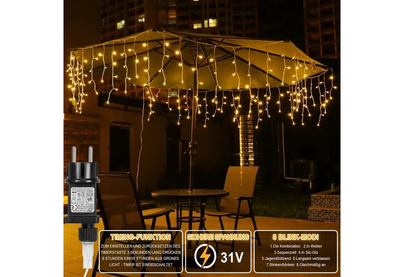 Sunicol LED-Lichtervorhang 5/10/15M, 8 Modi, Warmweiß - Bild 3