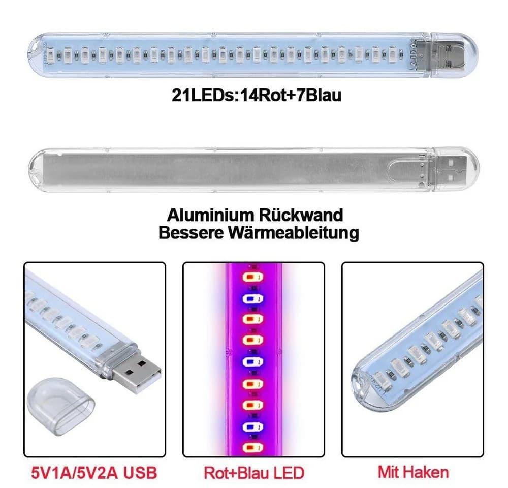 Sunicol LED Pflanzenlampe 18m Rot-Blau Spektrum USB 5V