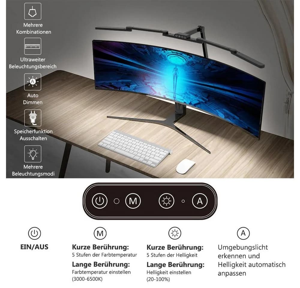 Sunicol LED Schreibtischlampe mit Klemme Transformierbar Touch-Steuerung - Bild 3