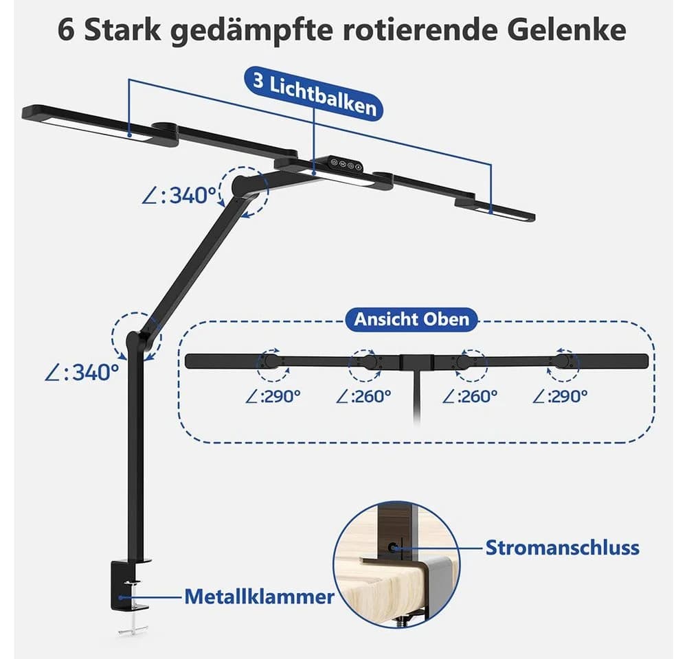 Sunicol LED Schreibtischlampe mit Klemme Transformierbar Touch-Steuerung - Bild 5