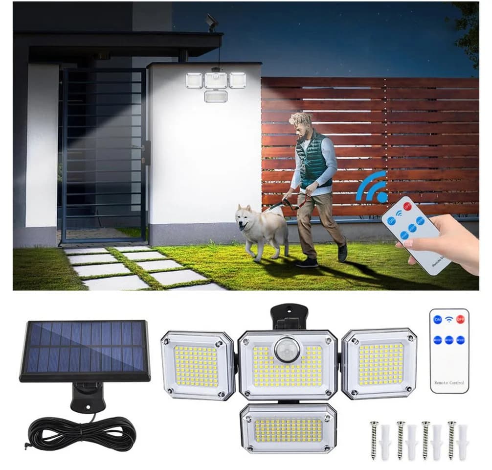 Sunicol LED Solar-Außenleuchte 4 Köpfe mit Bewegungssensor & Fernbedienung - Bild 2