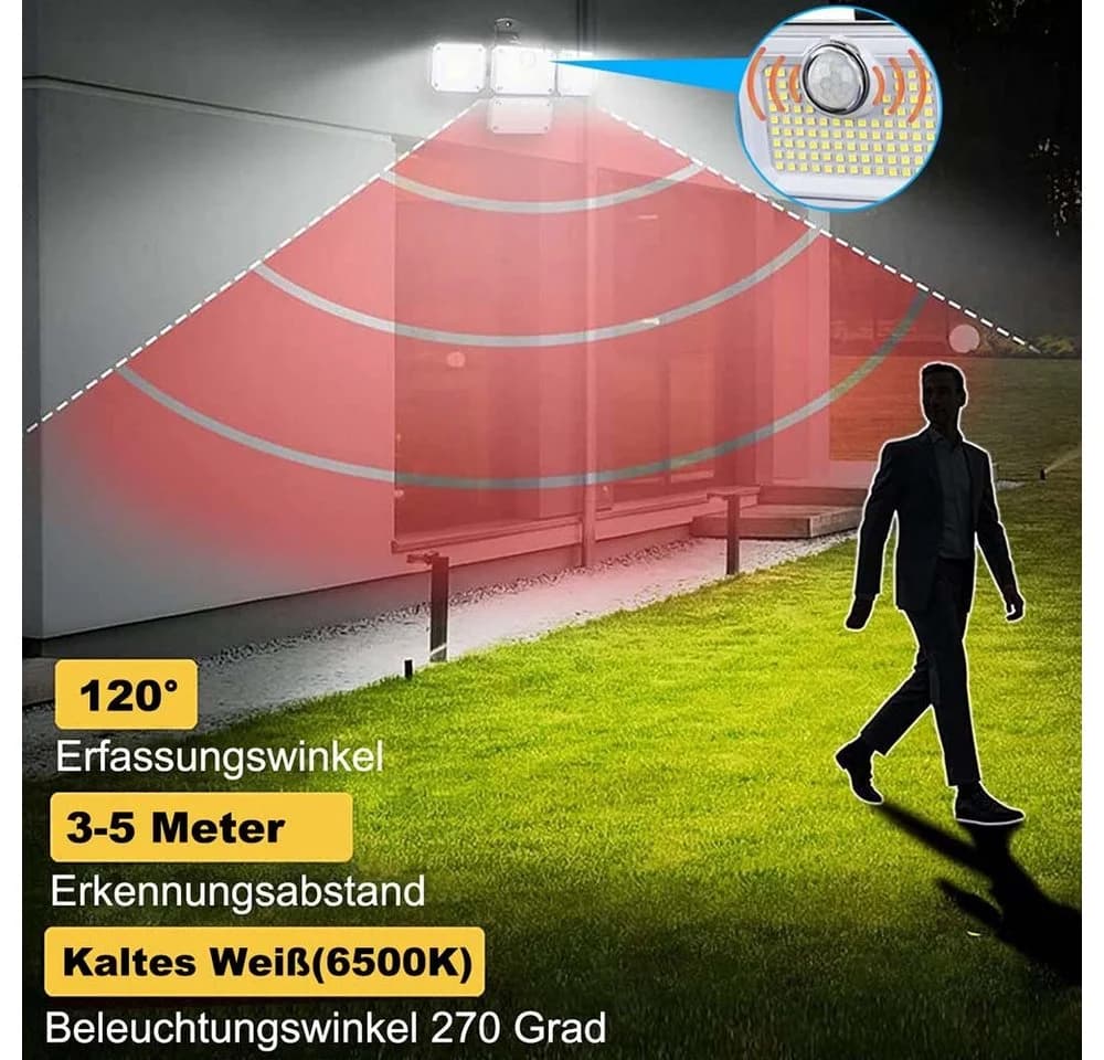 Sunicol LED Solar-Außenleuchte 4 Köpfe mit Bewegungssensor & Fernbedienung - Bild 5