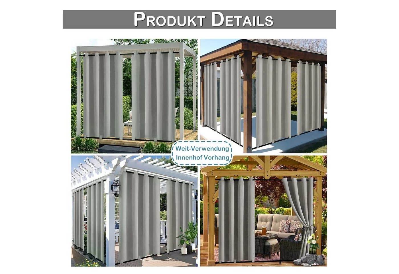 Sunicol Terrassenvorhang Grau Wasserdicht UV-Schutz 2er Set - Bild 5