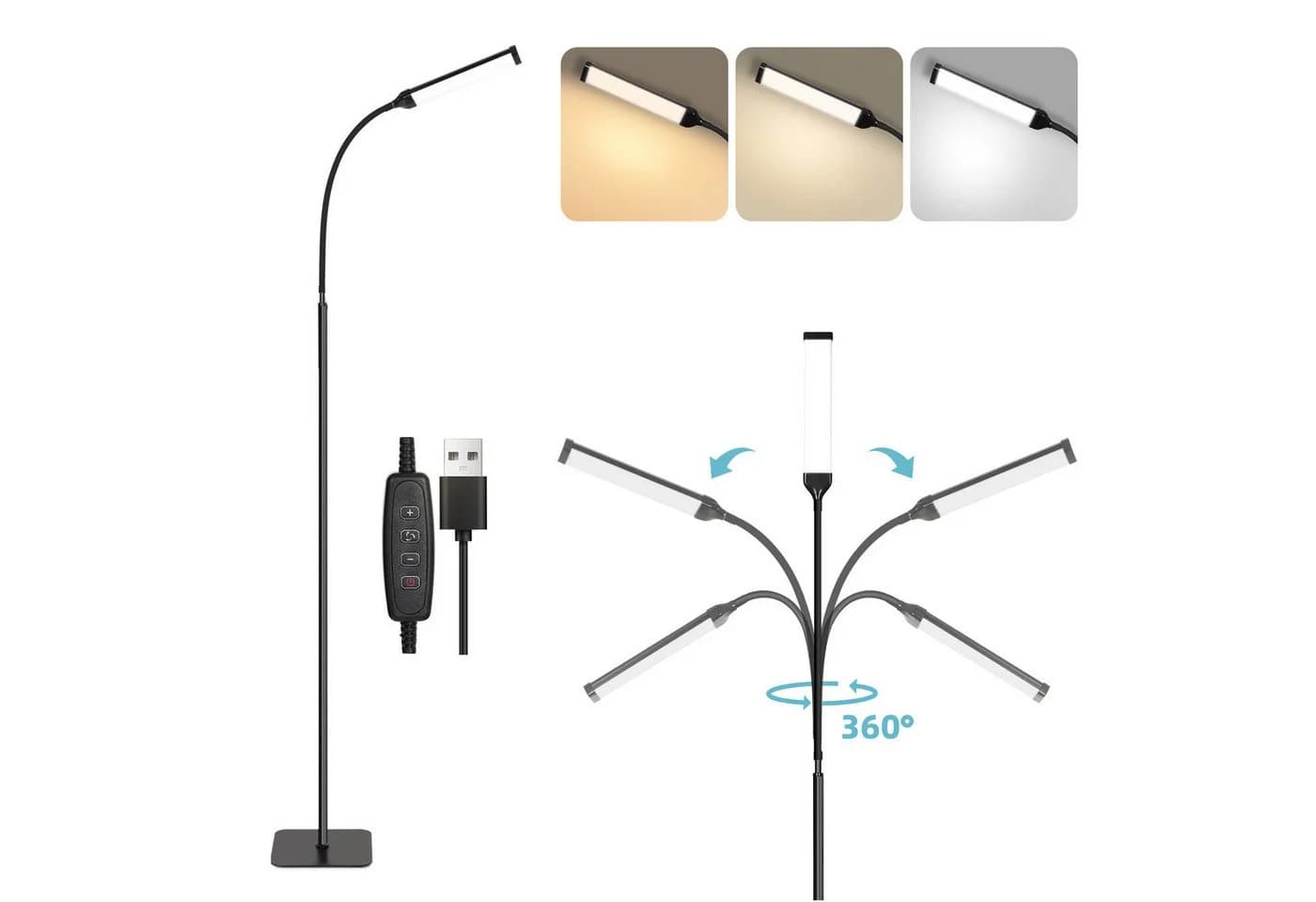 Sunicol LED Stehlampe Modern Dimmbar 3 Lichtfarben Schwarz - Bild 2