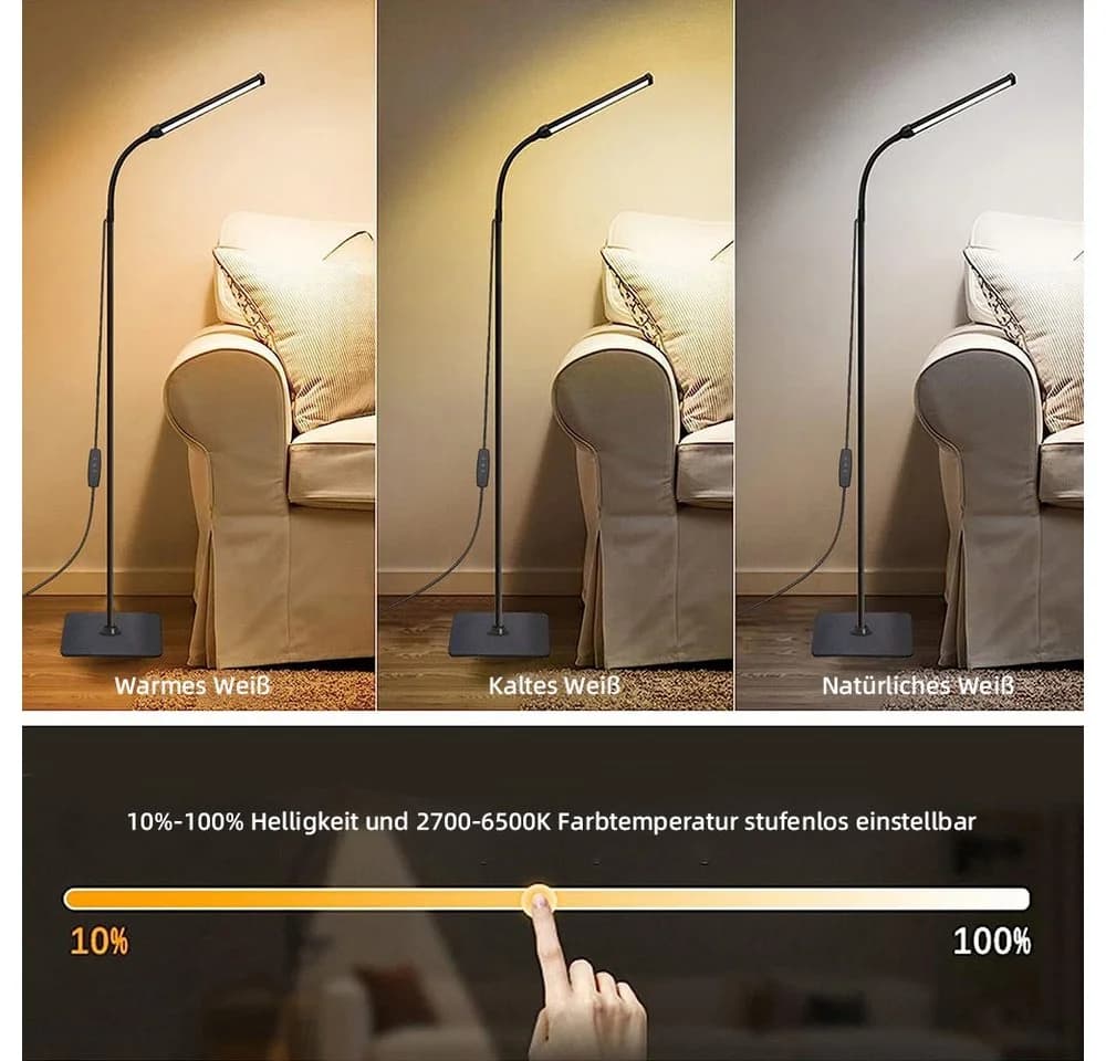 Sunicol LED Stehlampe Modern Dimmbar 3 Lichtfarben Schwarz - Bild 3