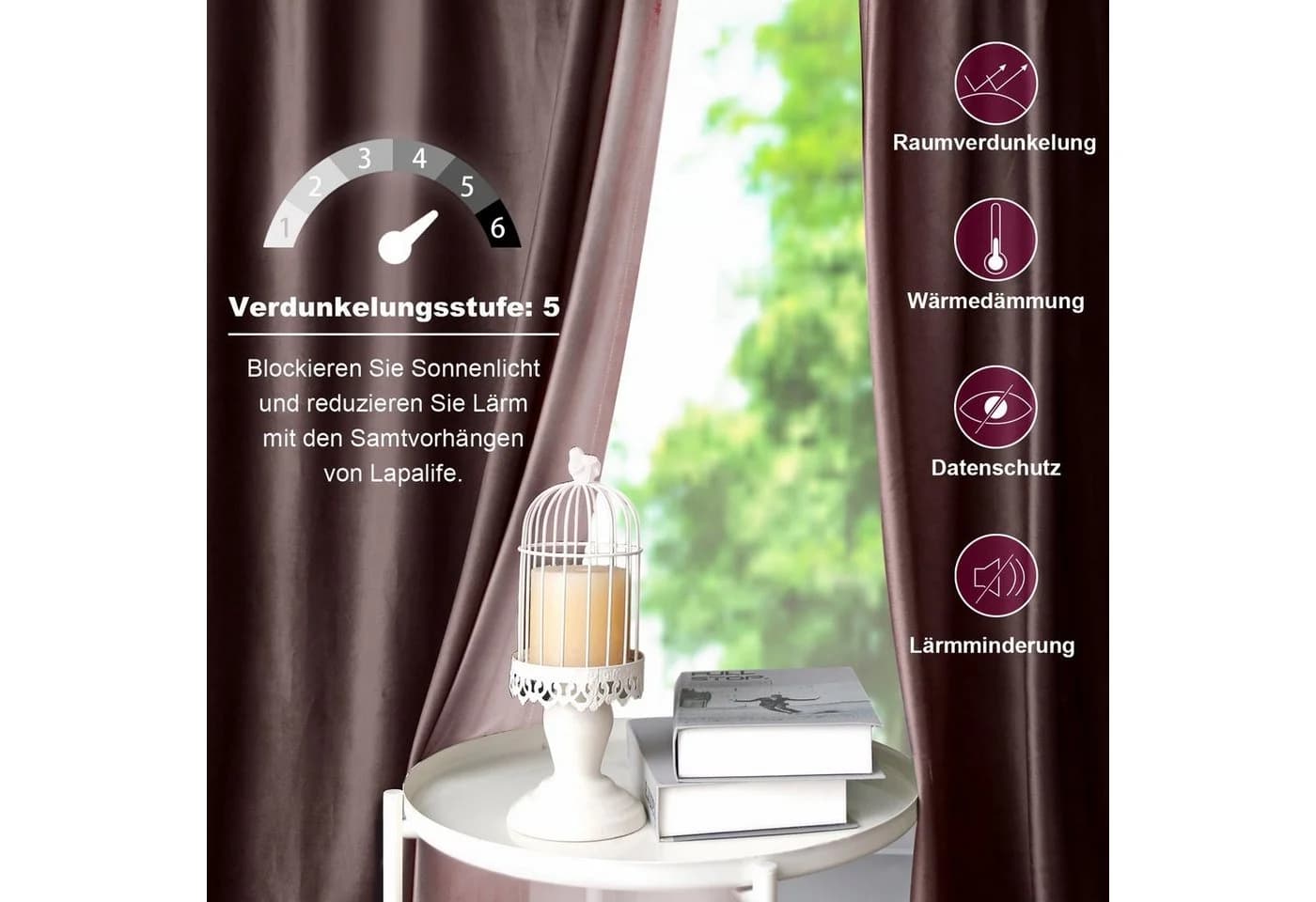 Sunicol Samt Verdunkelungsvorhang Blickdicht Thermo Akustik (2 St) - Bild 4