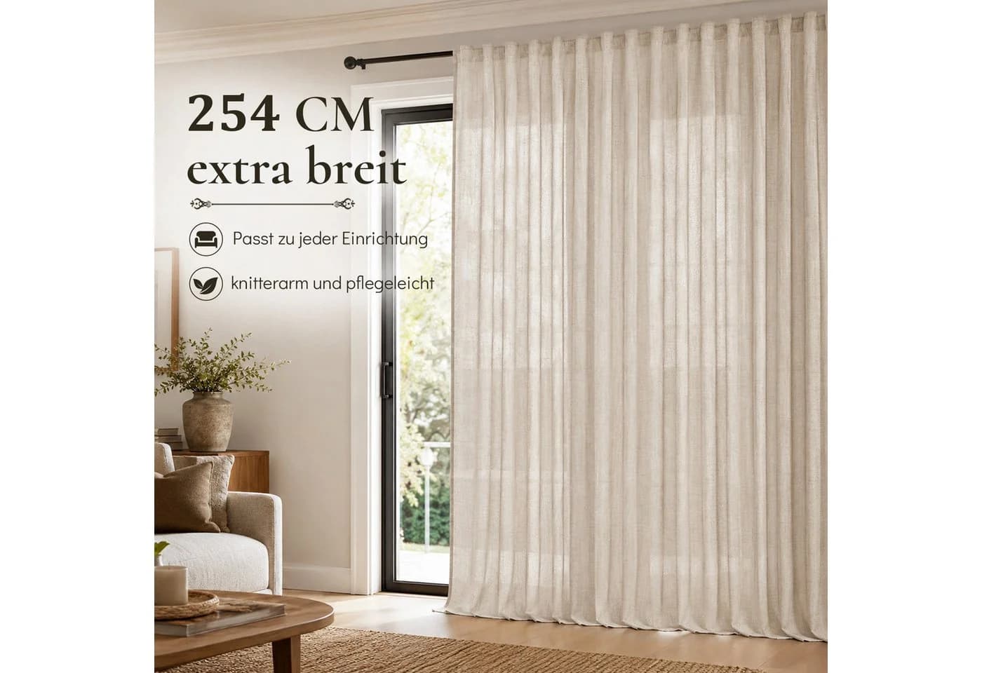 Lapamax Gardine Leinenoptik Braun 254cm Breite Halbtransparent
