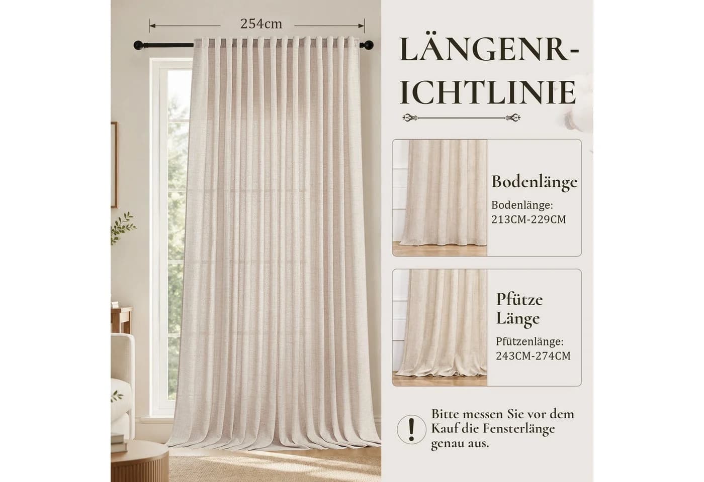 Lapamax Gardine Leinenoptik Braun 254cm Breite Halbtransparent - Bild 4