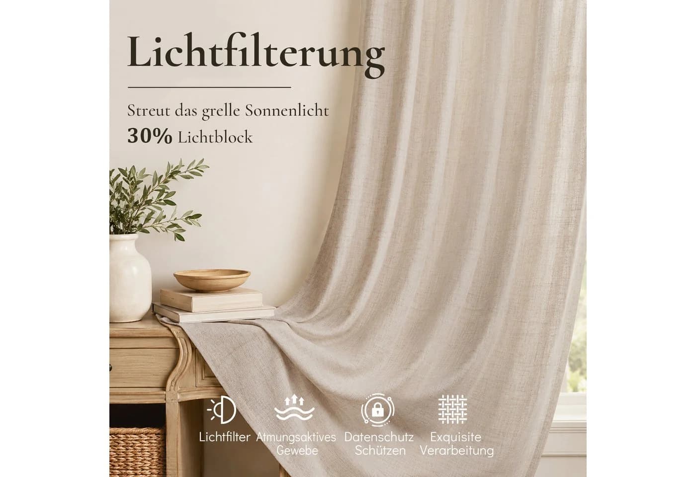 Lapamax Gardine Leinenoptik Braun 254cm Breite Halbtransparent - Bild 5
