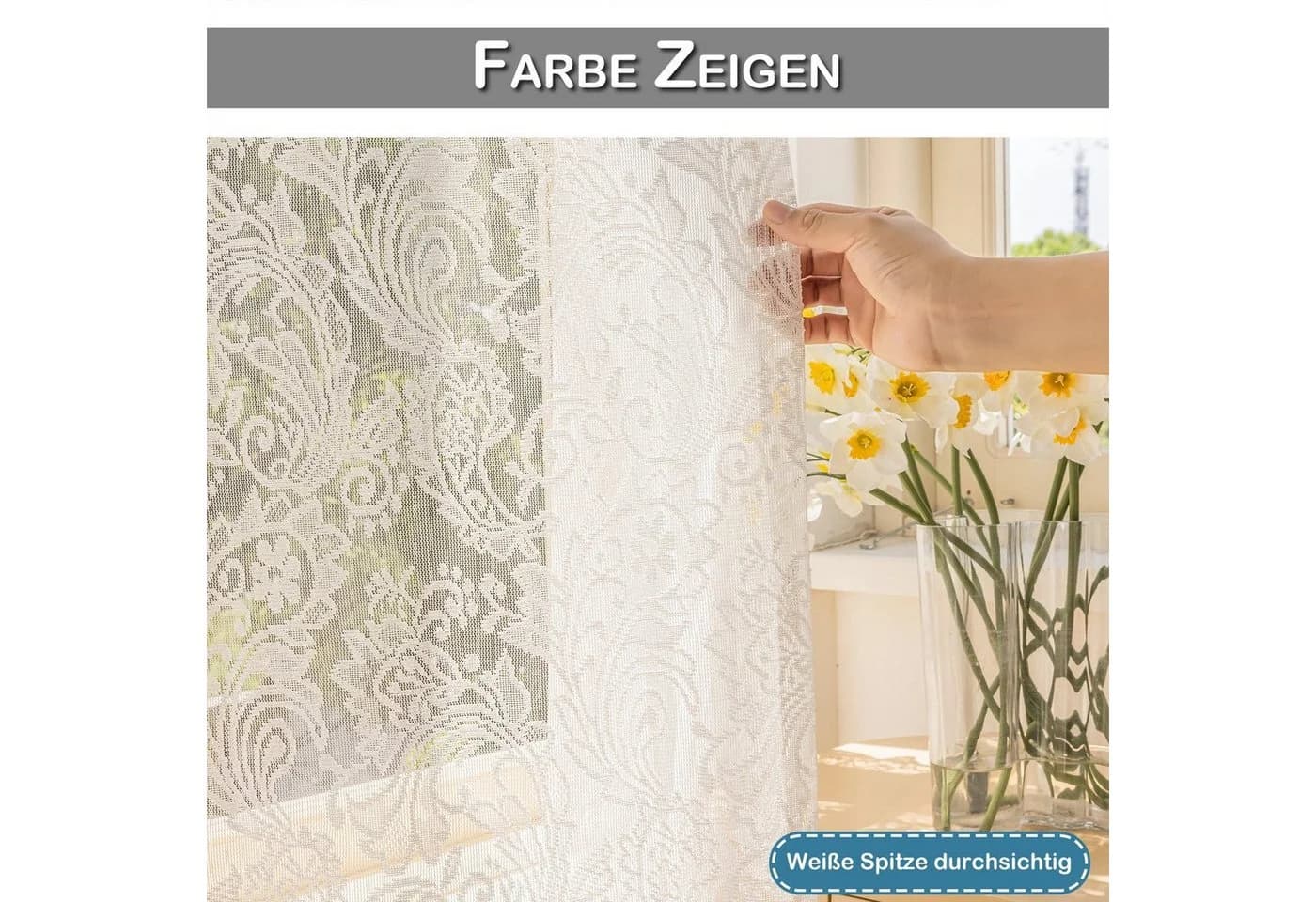 Sunicol Gardine Weiß Transparent mit Stickerei und Kräuselband