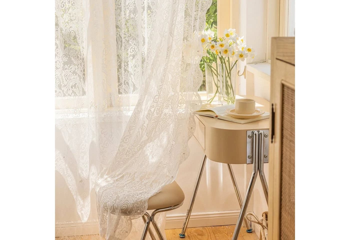 Sunicol Gardine Weiß Transparent mit Stickerei und Kräuselband - Bild 2