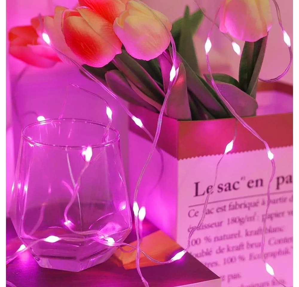 Rosnek LED-Lichterkette Kupferdraht wasserdicht rosa - Bild 3