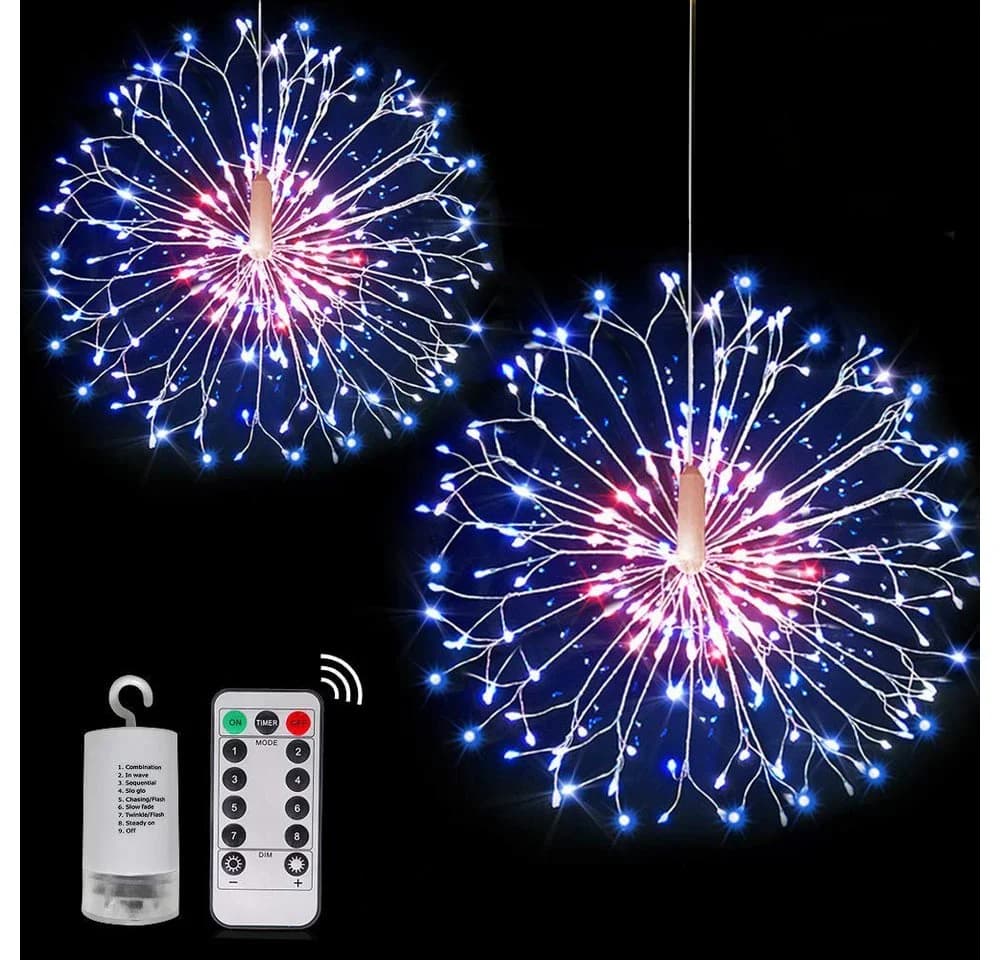 Rosnek LED-Lichterkette Feuerwerk, 198 LEDs, Timer, Fernbedienung, Kupferdraht, Batterie - Bild 2