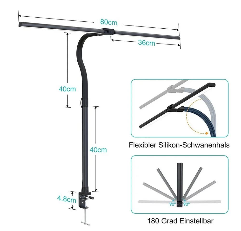 Rosnek LED Tischleuchte Doppelköpfe 24W 5 Farben Dimmbar mit Fernbedienung