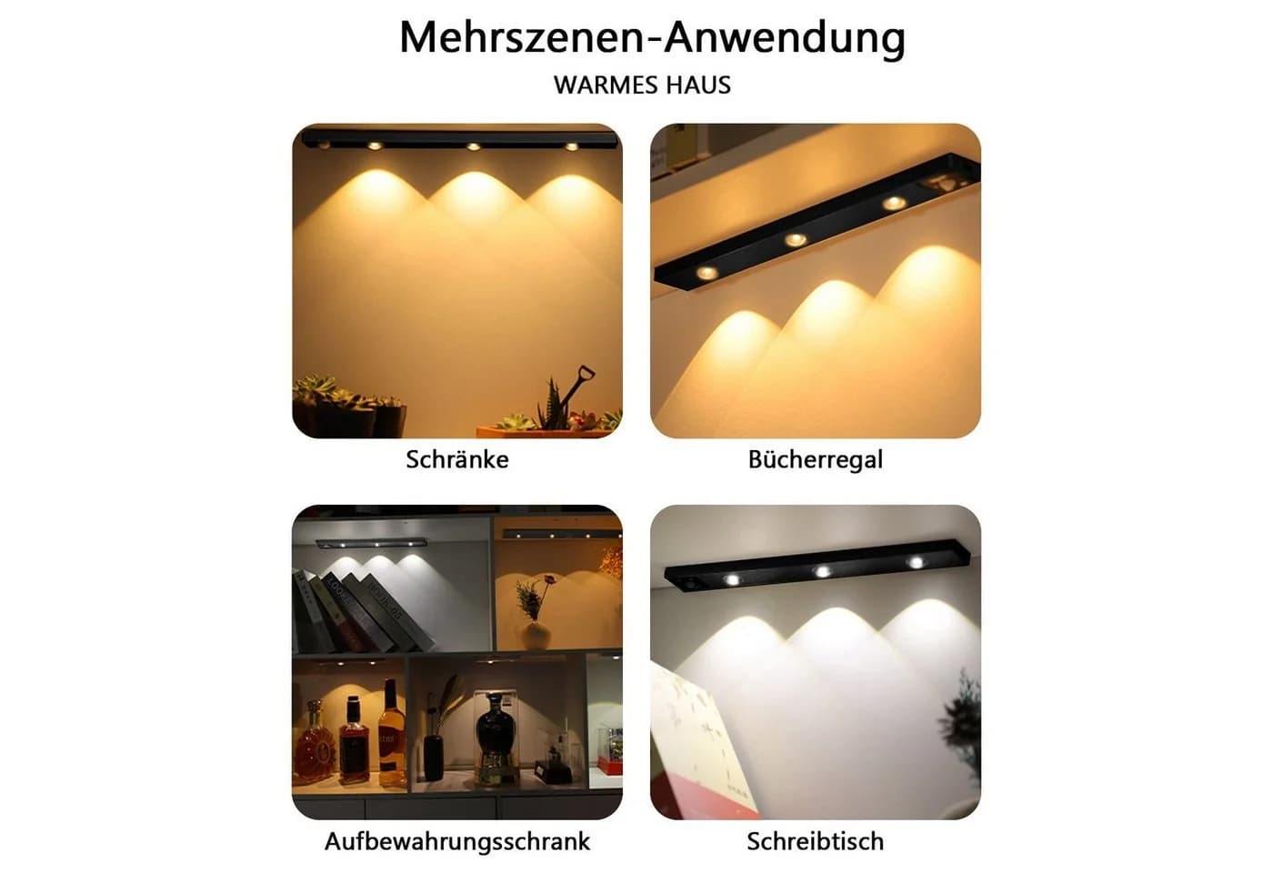 Rosnek LED Lichtleiste Wiederaufladbar 3 Lichtfarben Dimmbar Schwarz - Bild 3