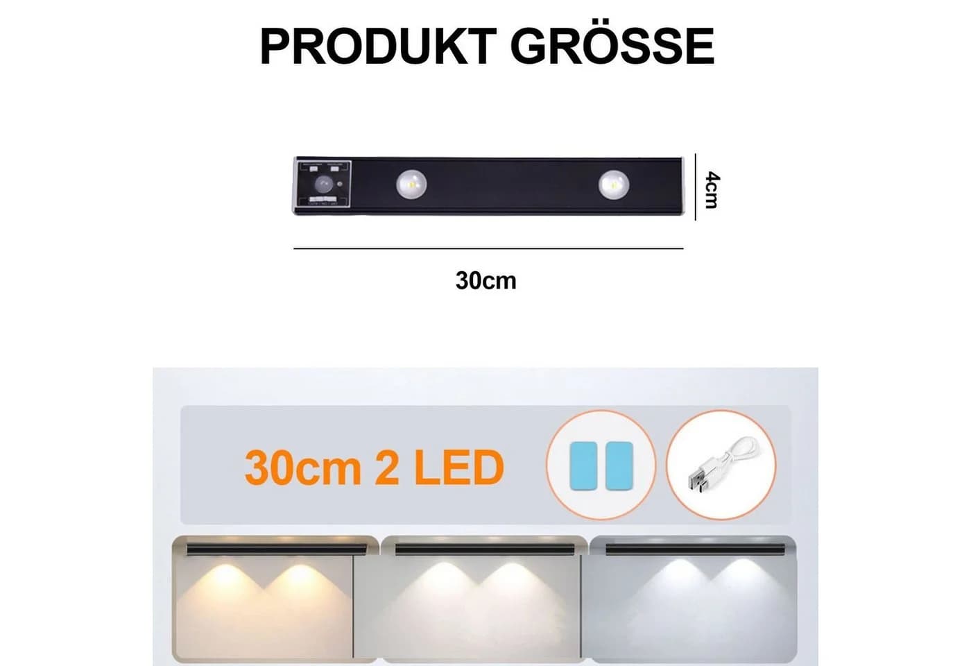 Rosnek LED Lichtleiste Wiederaufladbar Schwarz Dimmbar