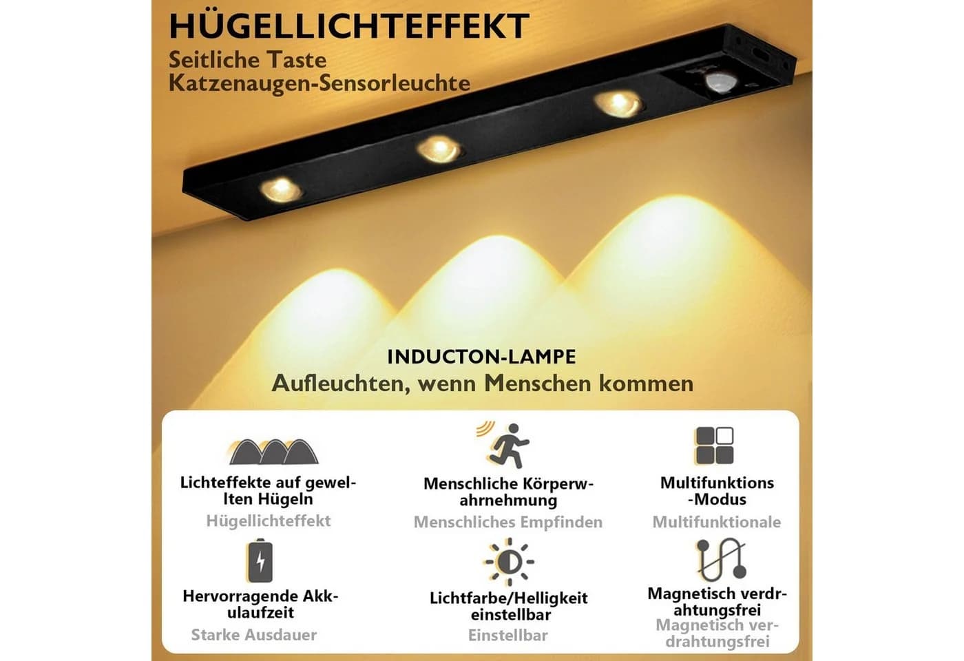 Rosnek LED Lichtleiste Wiederaufladbar Schwarz Dimmbar - Bild 4