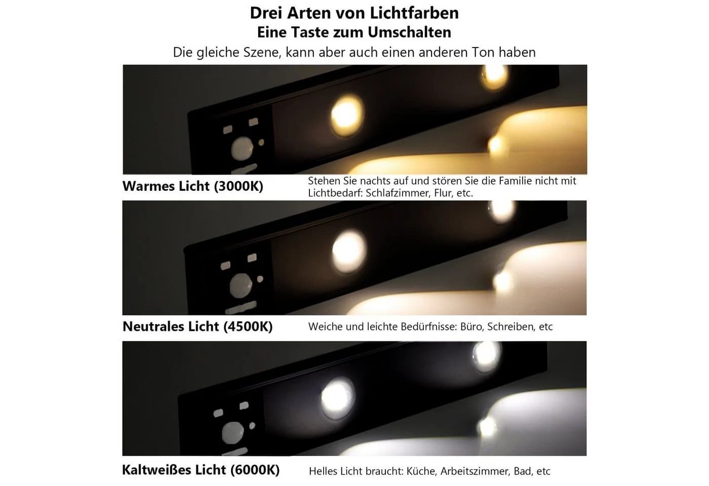 Rosnek LED Lichtleiste Wiederaufladbar Schwarz Dimmbar - Bild 5