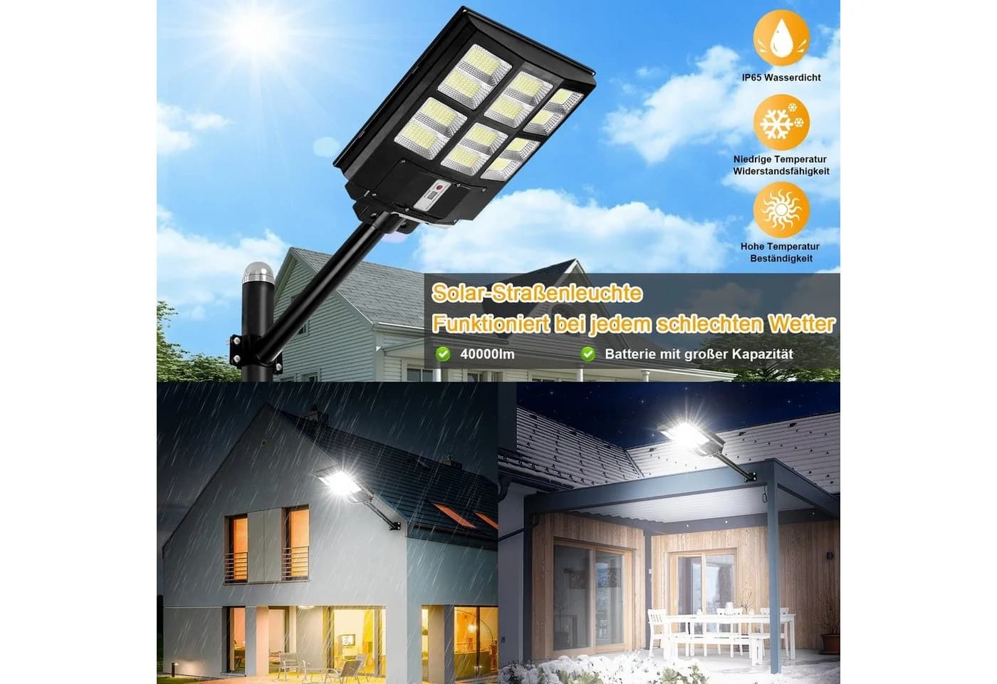 Rosnek LED Außen-Wandleuchte Solar Bewegungsmelder Weiß - Bild 4