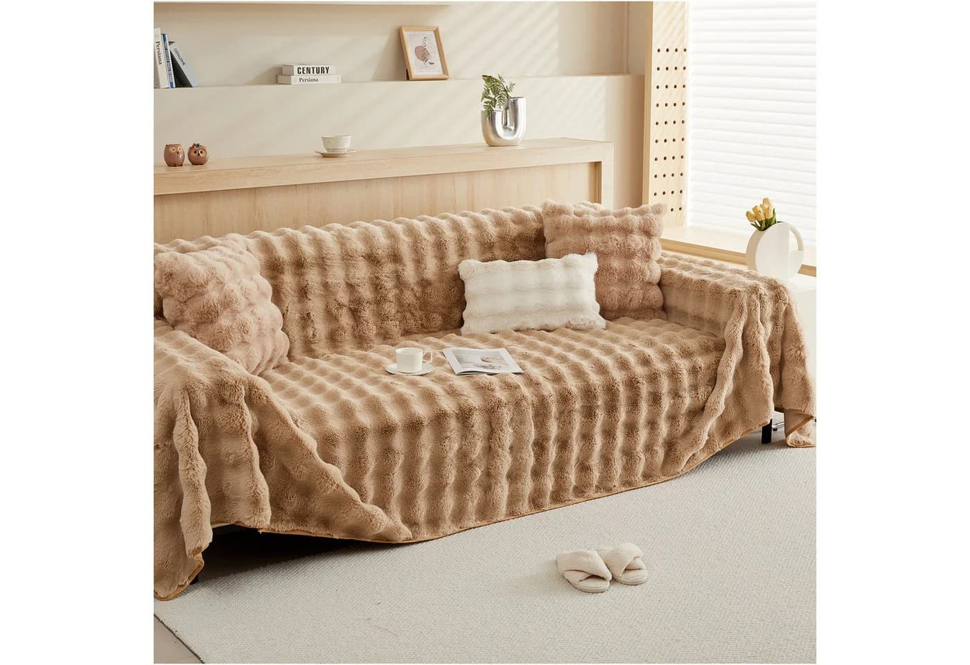 Rosnek Shaggy Sofahusse Wellendesign Warm Rutschfest - Bild 2