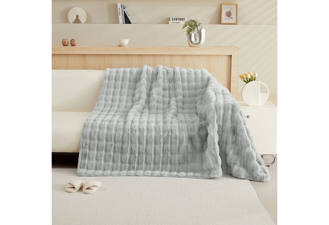 Rosnek Sofahusse Zottelig Warm Wellendesign Rutschfest Grau - Bild 3