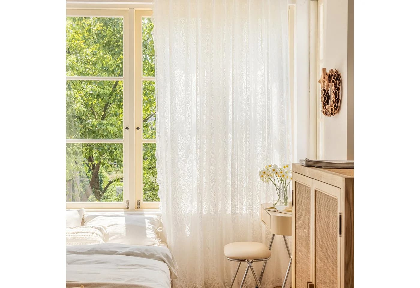 BTTO V&G Gardine Set 2 St. Weiß Halbtransparent mit Stickerei