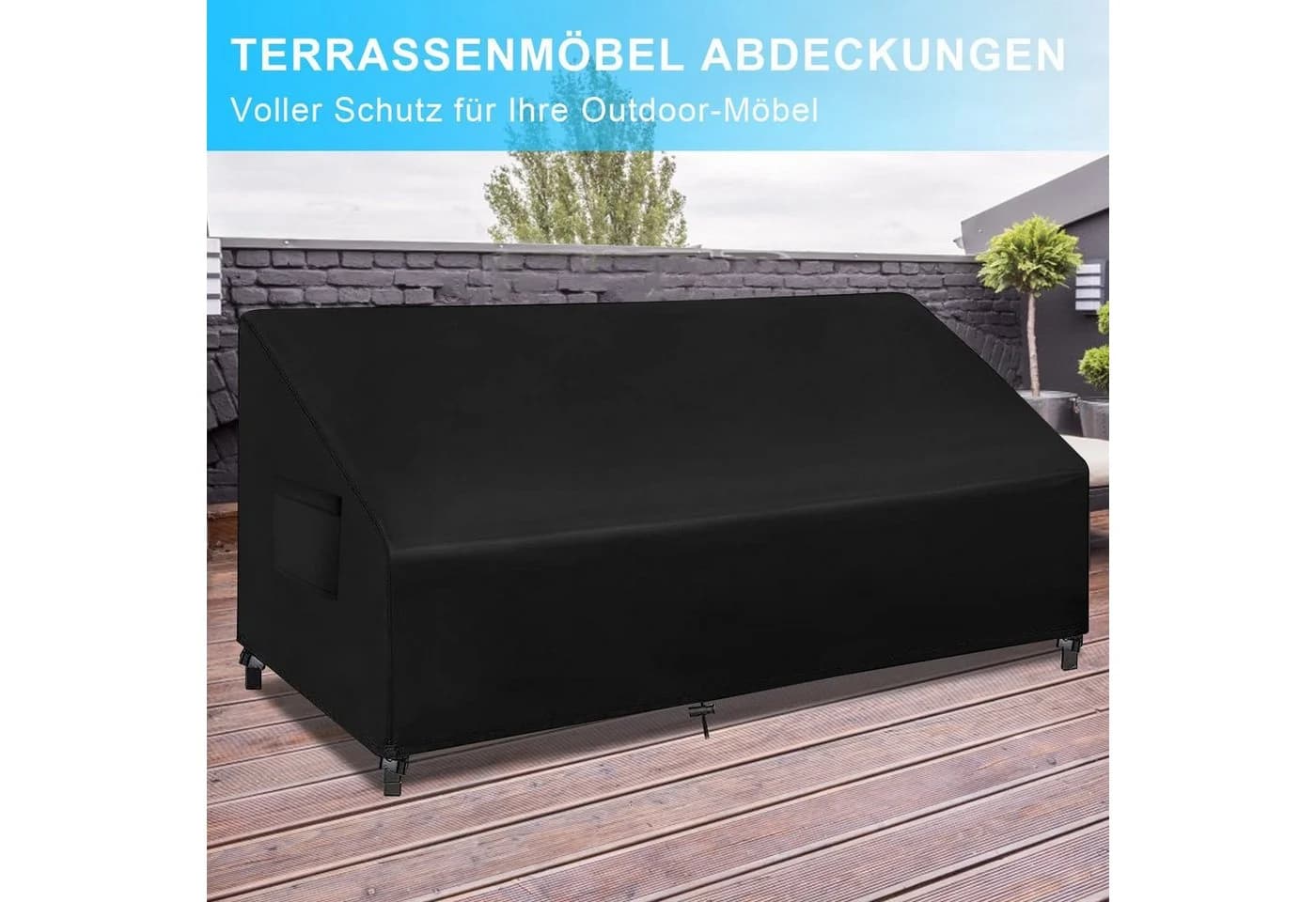 BTTO Gartenmöbel-Schutzhülle Wasserdicht Schwarz Oxford-Gewebe - Bild 3