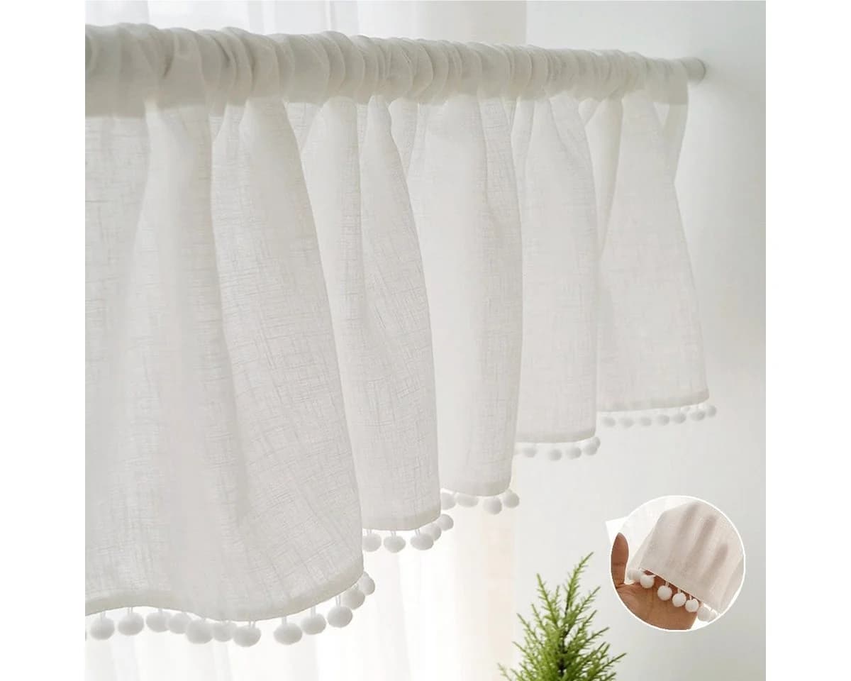 BTTO V&G Scheibengardine Weiß mit Pompom-Quasten Polyester - Bild 2