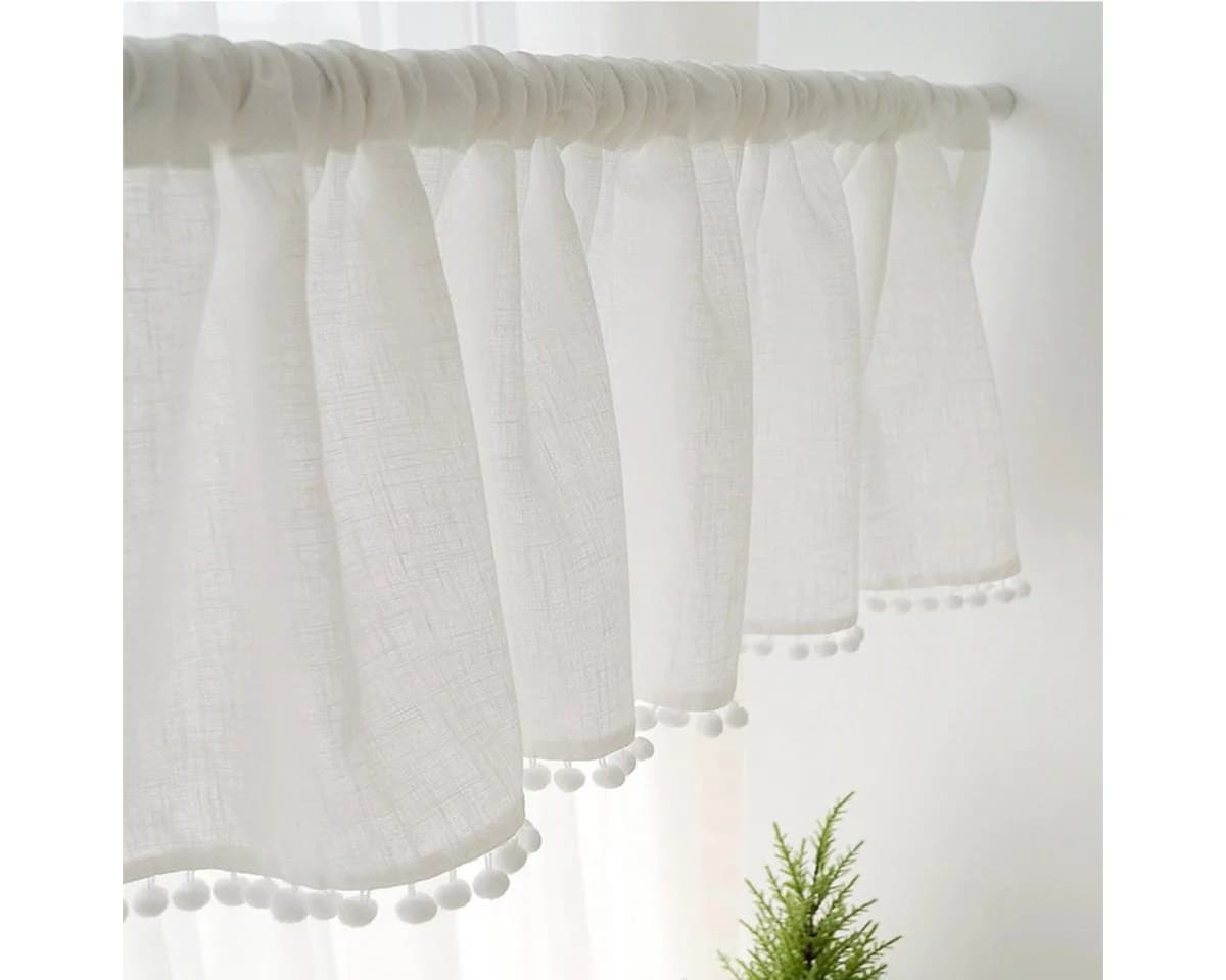 BTTO V&G Scheibengardine Weiß mit Pompom-Quasten Polyester - Bild 5