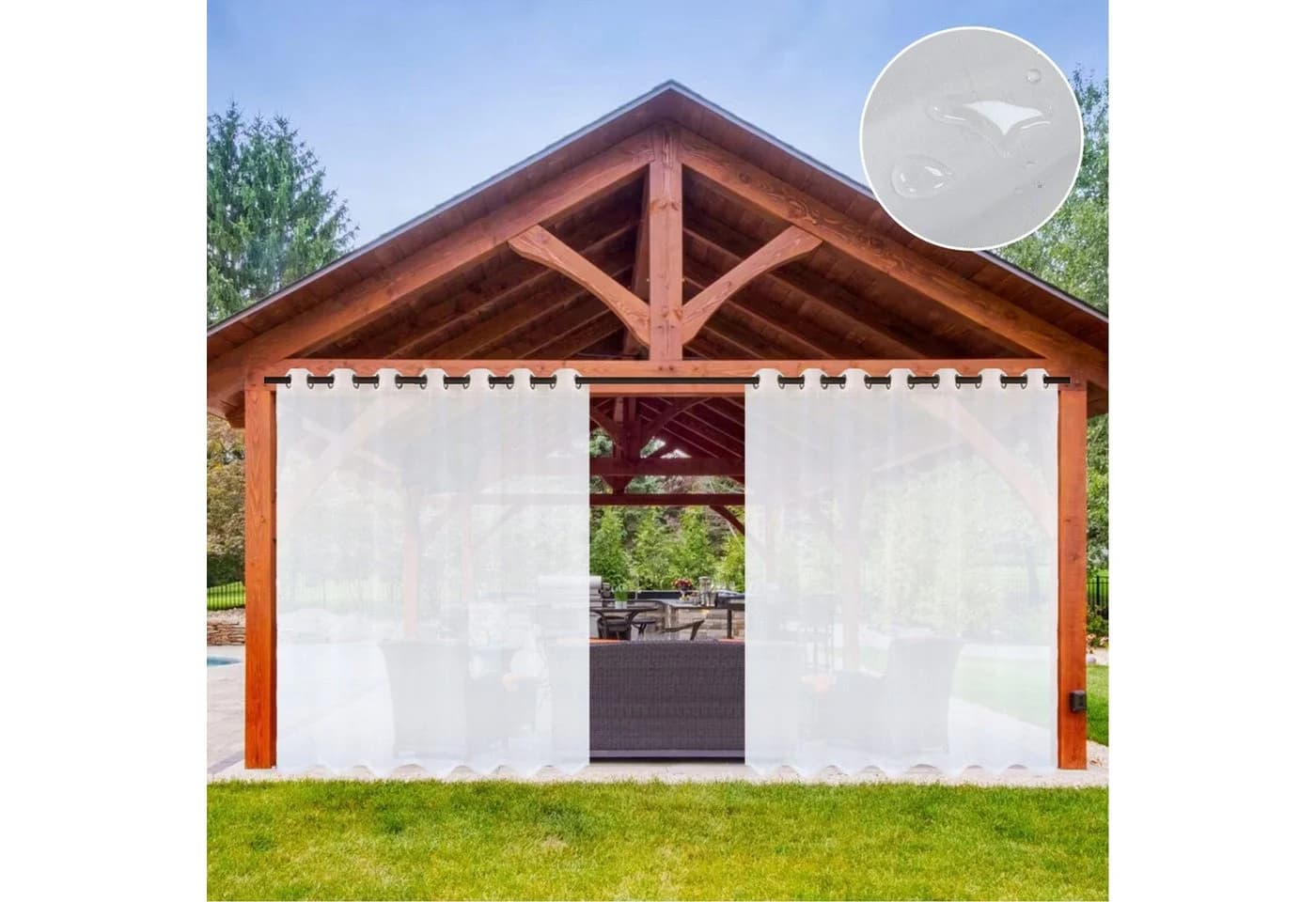 BTTO V&G Outdoorvorhang Transparent mit Ösen, Terrassenvorhang Wasserdicht - Bild 3