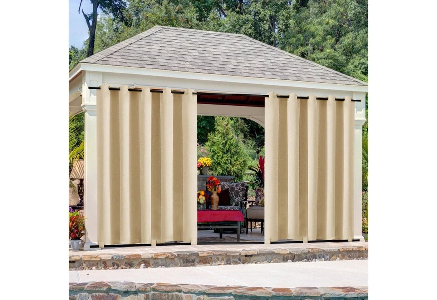 Jibenhome Outdoor-Vorhang Wetterfest mit Ösen Beige - Bild 2