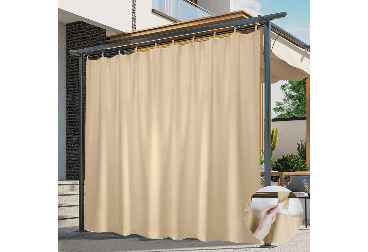 Jibenhome Terrassenvorhang Outdoor Verdunkelnd Wasserdicht Beige Grau Schwarz