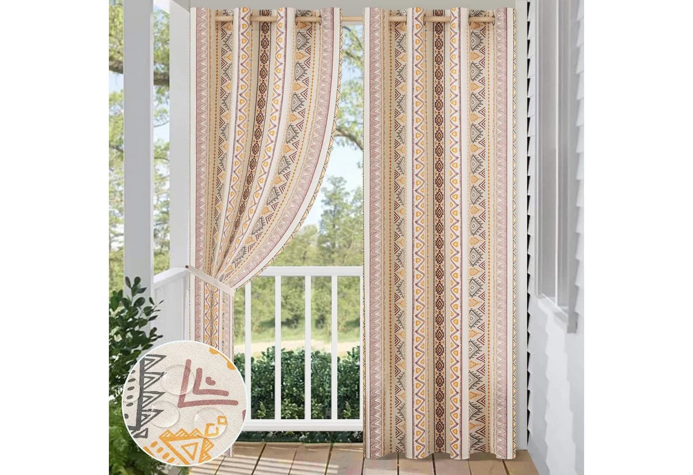 Jibenhome Outdoorgardine Wetterfest mit Ösen Boho Style 2er Set - Bild 2