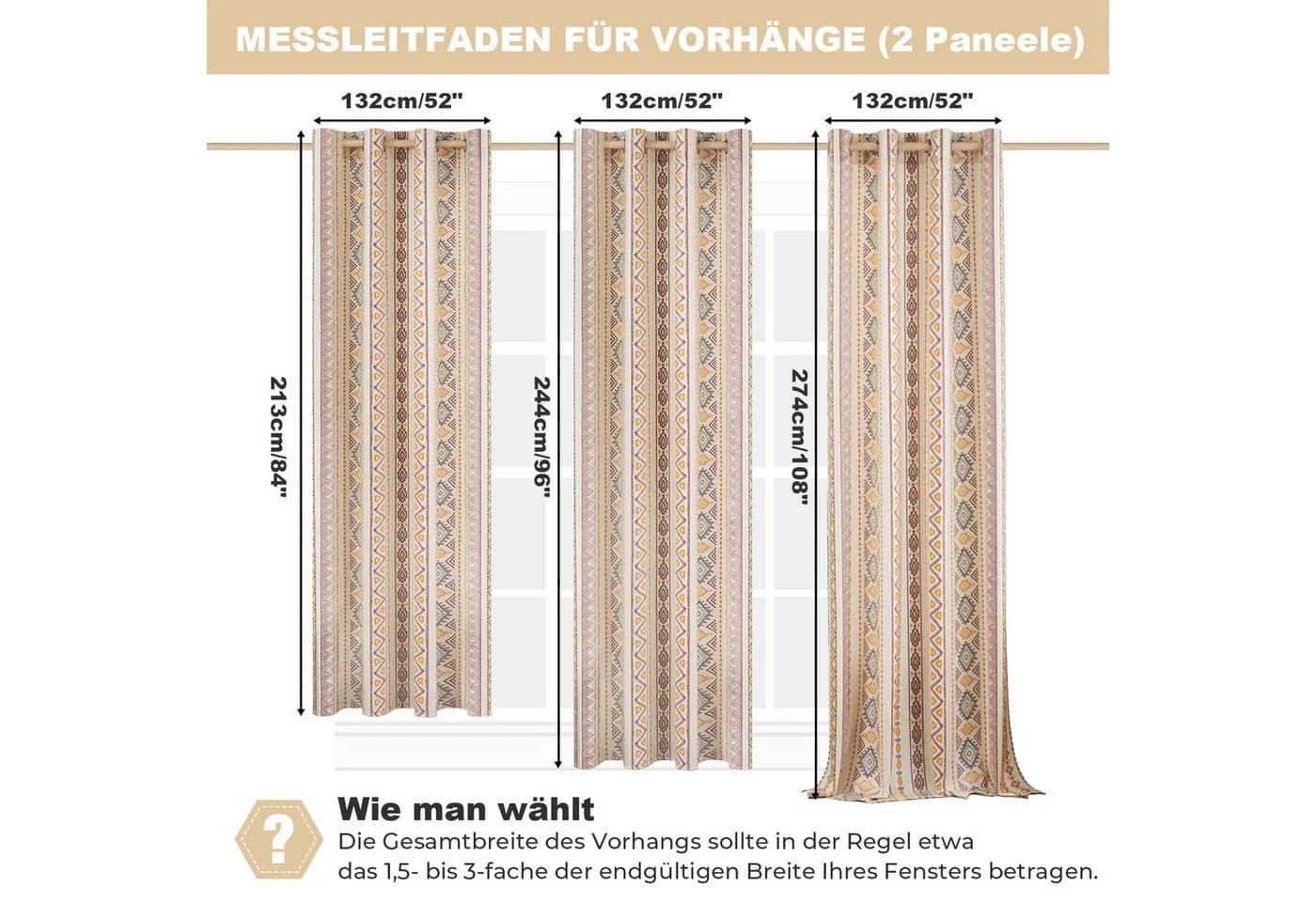 Jibenhome Outdoorgardine Wetterfest mit Ösen Boho Style 2er Set - Bild 5