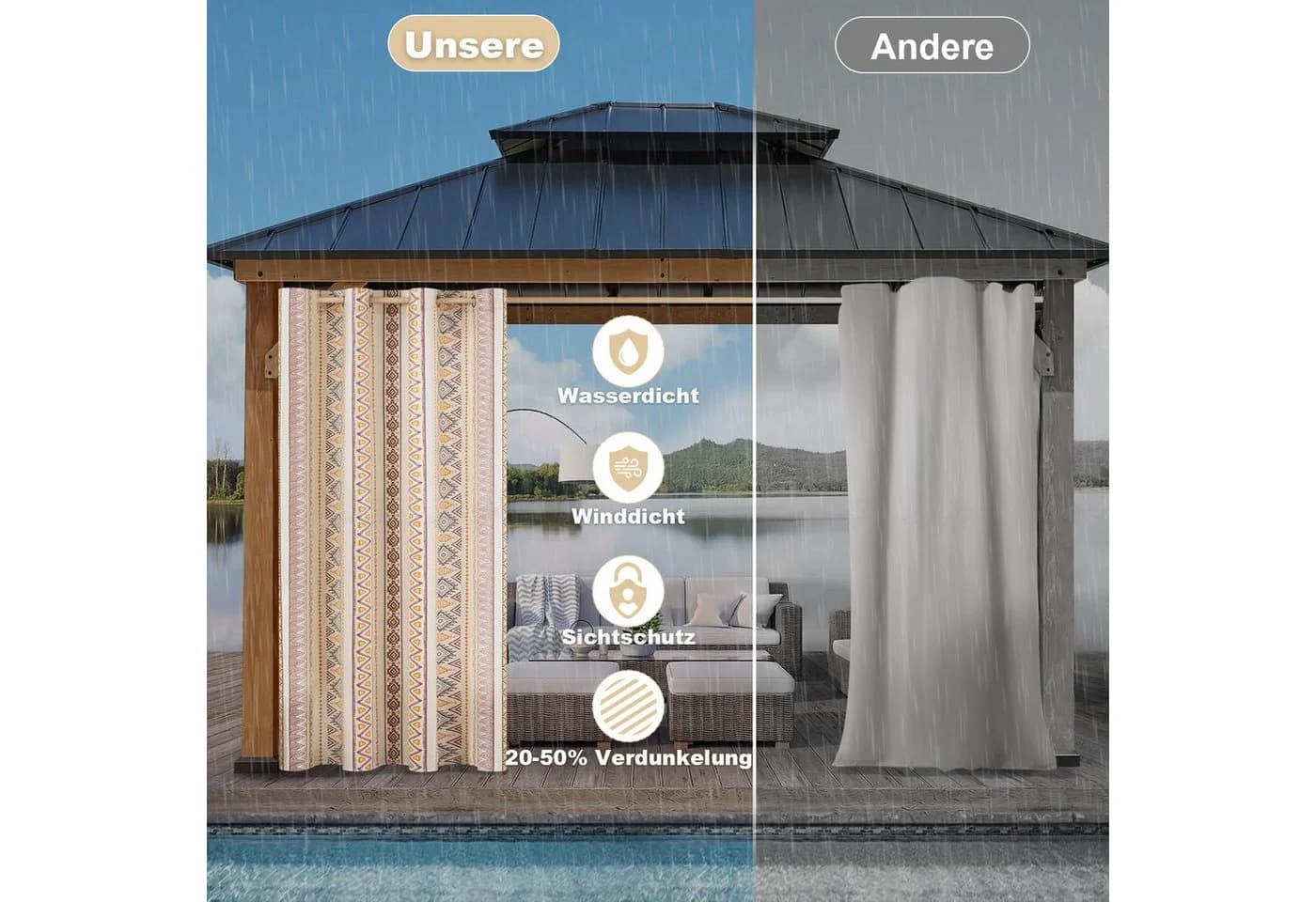 Jibenhome Outdoor-Gardine Wetterfest mit Ösen Boho Style 2er-Pack - Bild 3