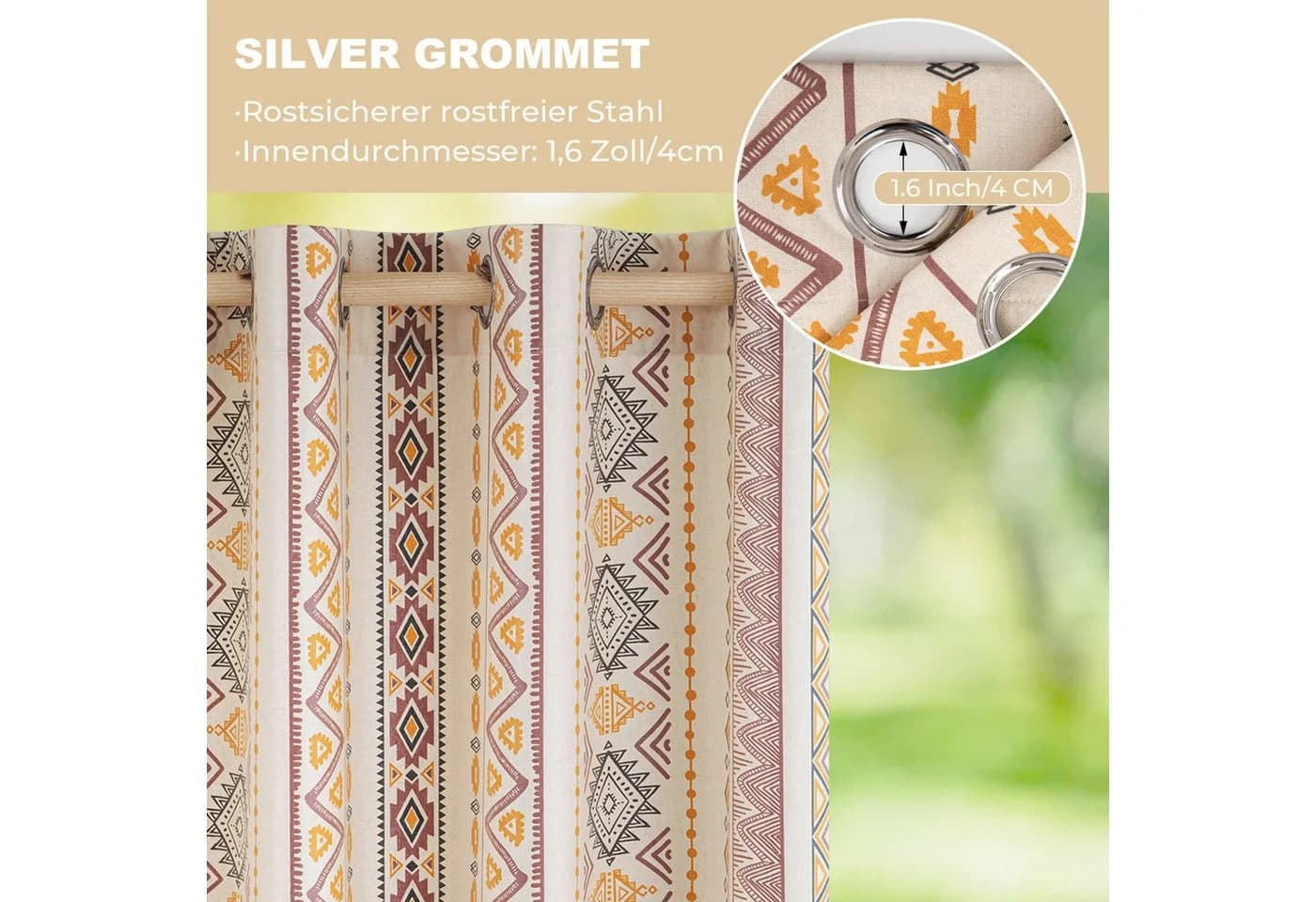 Jibenhome Outdoor-Gardine Wetterfest mit Ösen Boho Style 2er-Pack - Bild 4