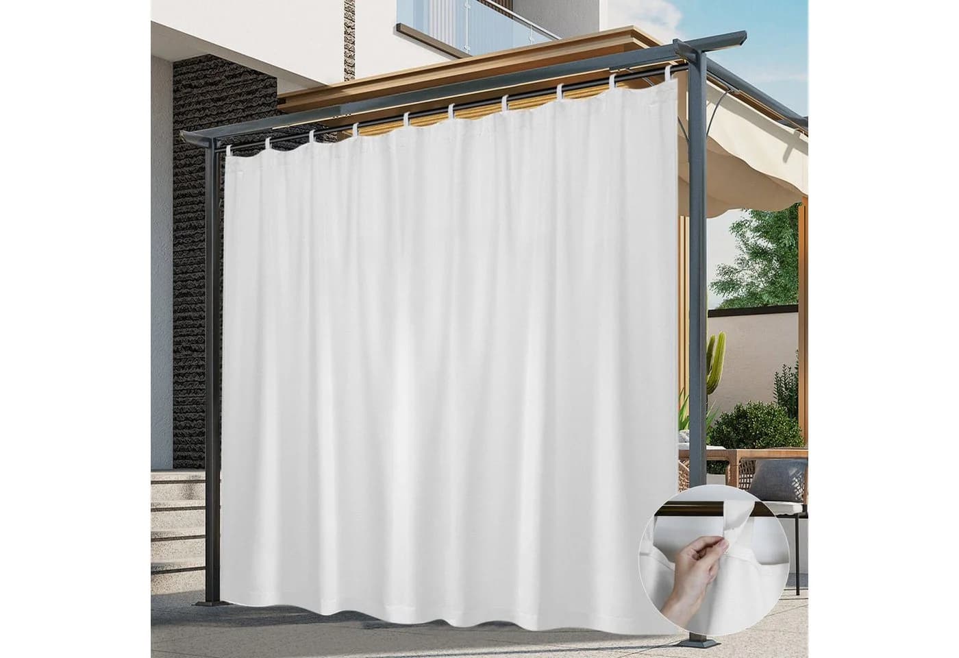 BTTO V&G Outdoorgardine Verdunkelnd Wasserdicht Grauweiß Magic Tape - Bild 2